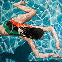 Figurative oil painting of a female swimmer, from Keith Clementon's body of past work.