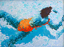 Figurative oil painting of a swimming woman, from Keith Clementon's body of past work.